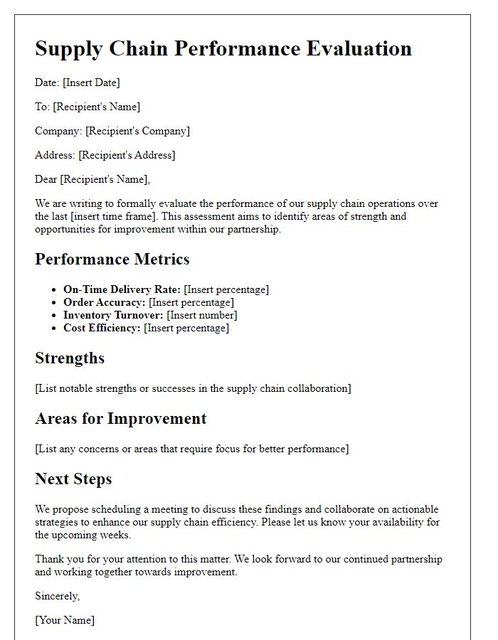 Letter template of supply chain performance evaluation