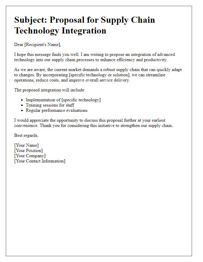 Letter template of supply chain technology integration