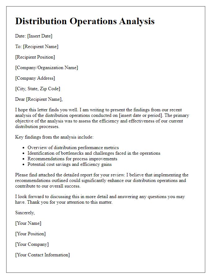 Letter template of distribution operations analysis