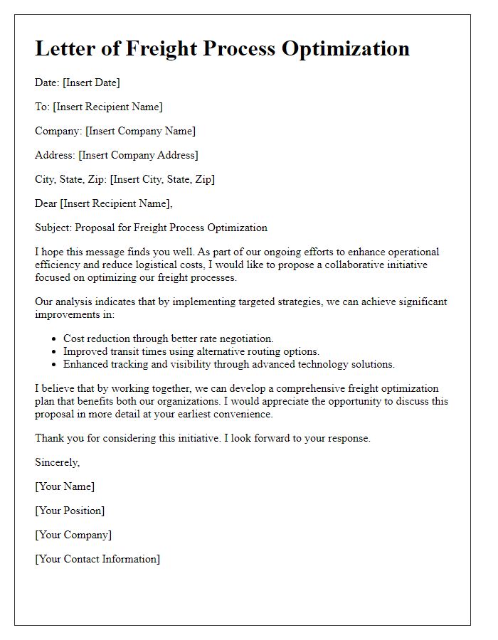 Letter template of freight process optimization