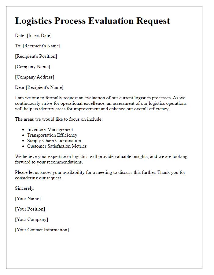 Letter template of logistics process evaluation request