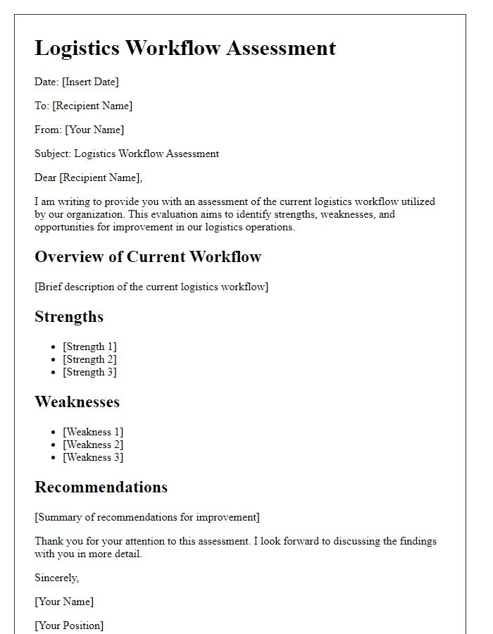 Letter template of logistics workflow assessment