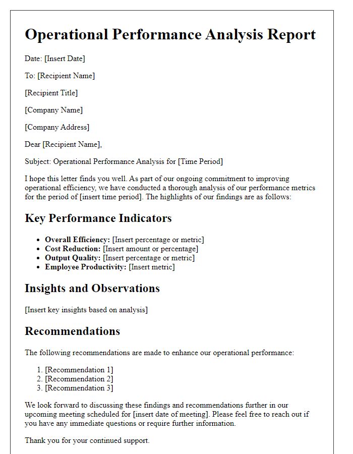 Letter template of operational performance analysis