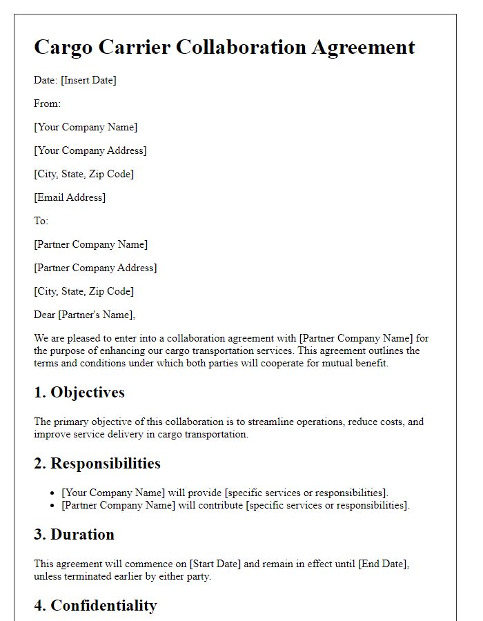 Letter template of Cargo Carrier Collaboration Agreement