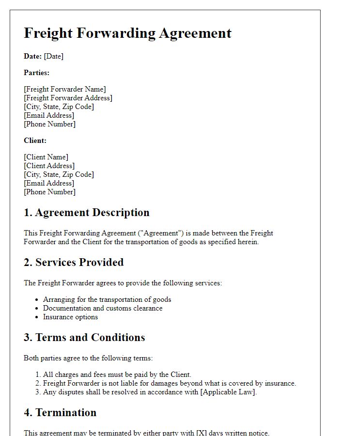 Letter template of Freight Forwarding Agreement