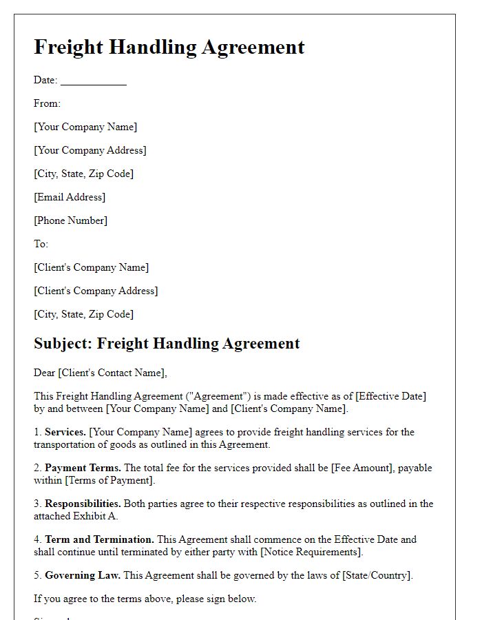 Letter template of Freight Handling Agreement