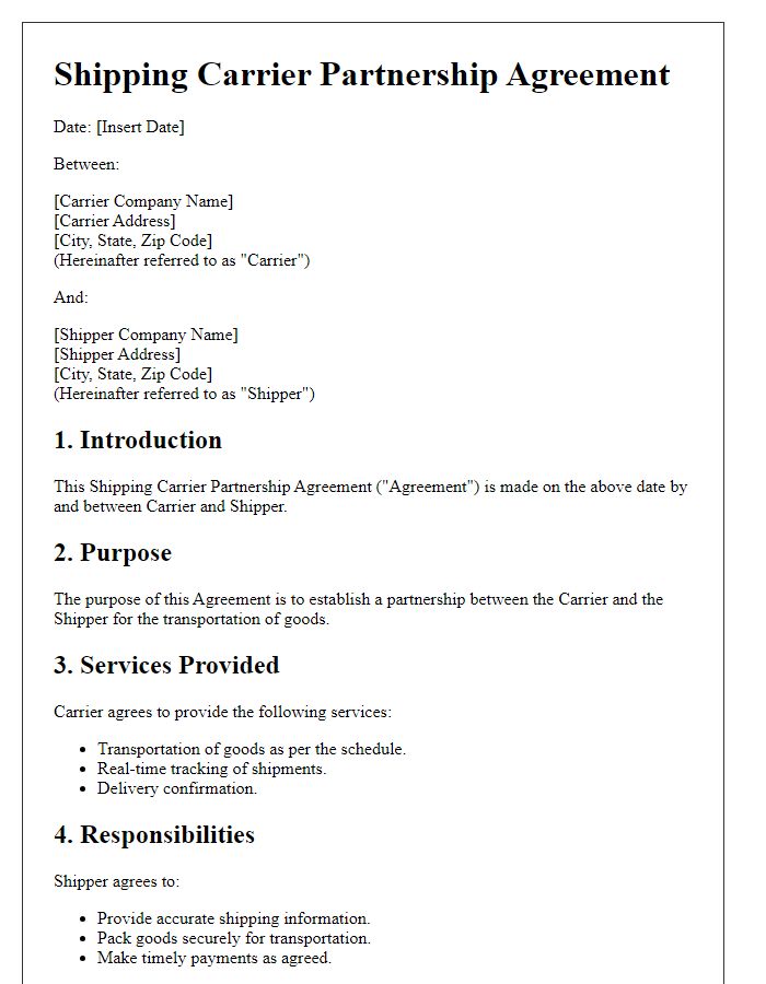 Letter template of Shipping Carrier Partnership Agreement