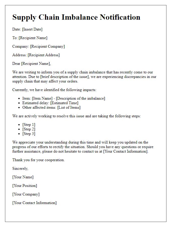 Letter template of Supply Chain Imbalance Notification