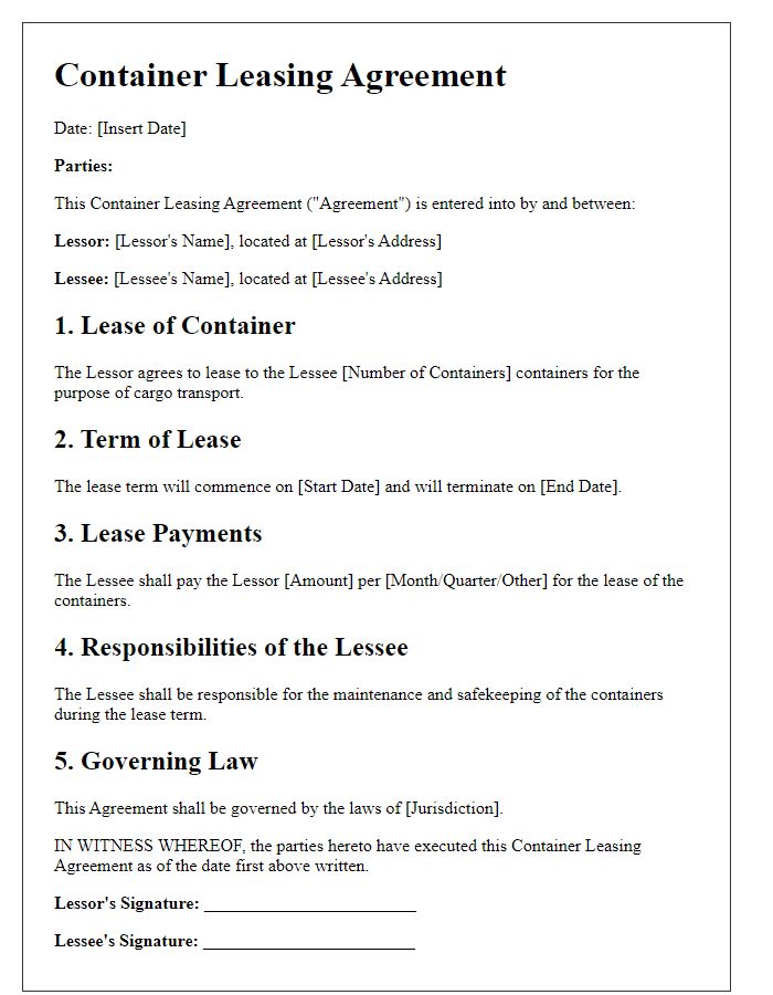 Letter template of Container Leasing Agreement for Cargo Transport