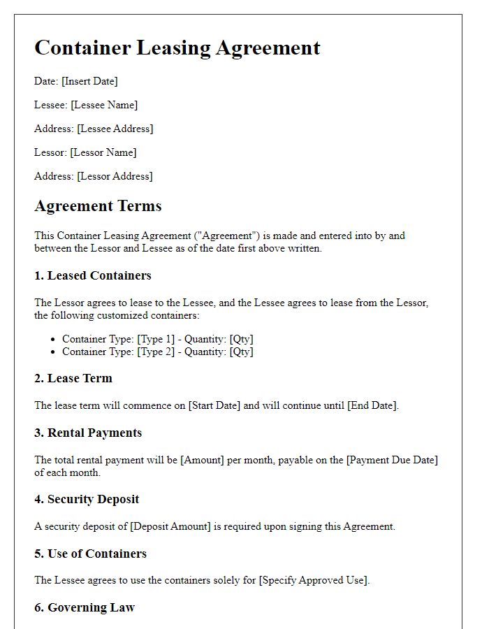 Letter template of Container Leasing Agreement for Customized Container Solutions