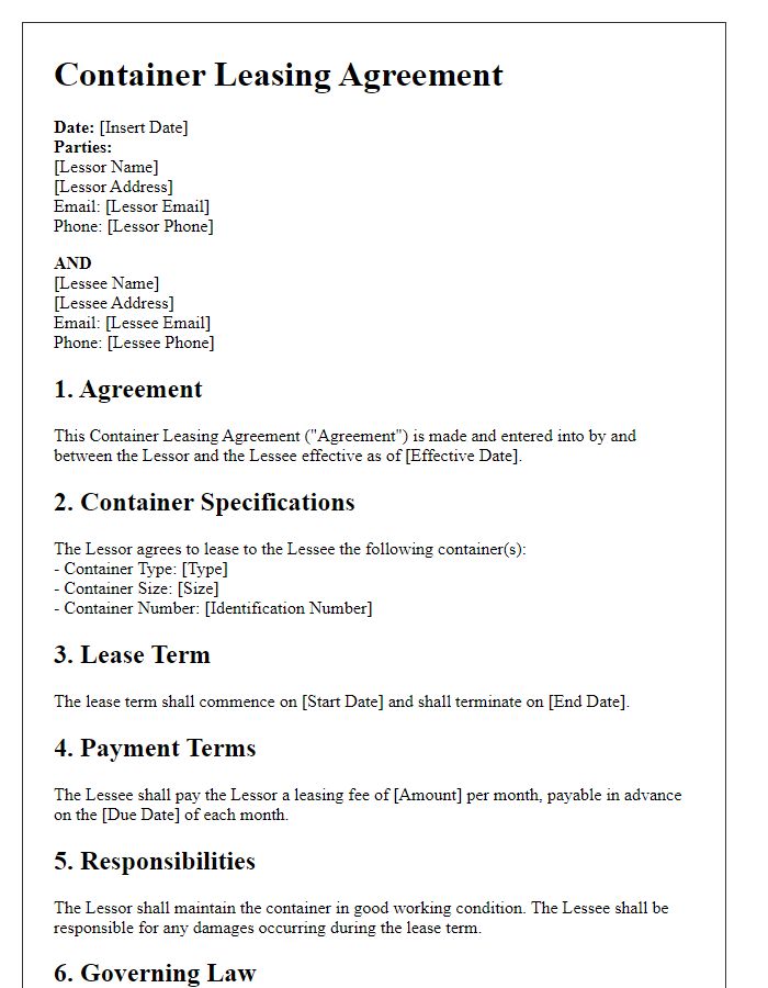 Letter template of Container Leasing Agreement for International Shipping