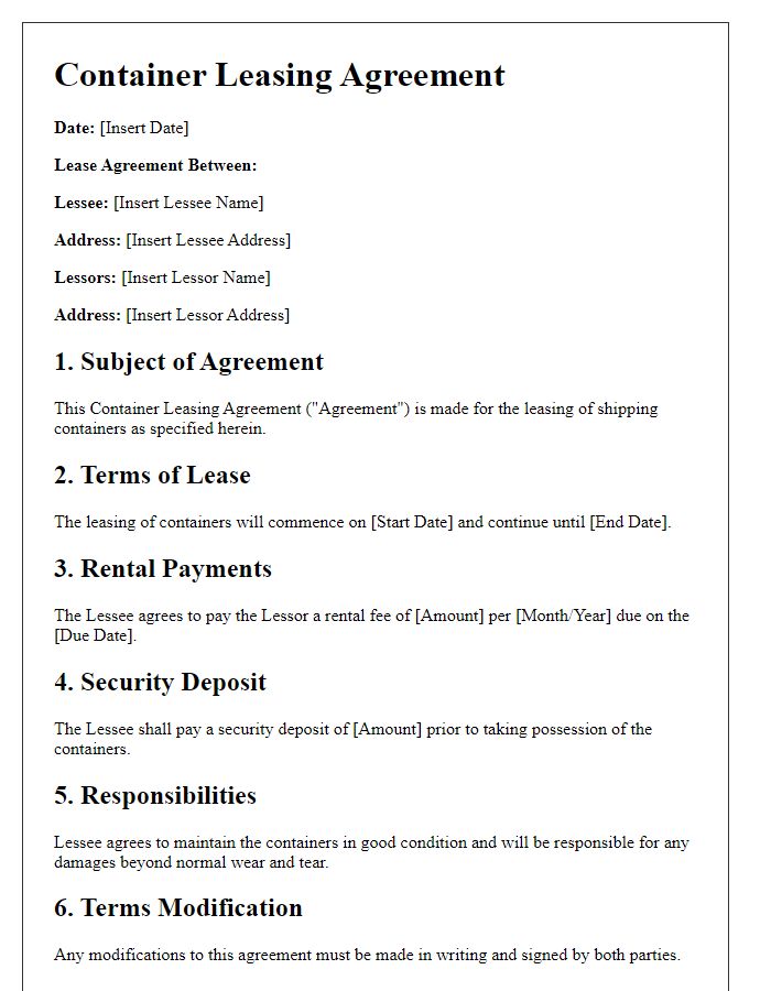 Letter template of Container Leasing Agreement for Long-Term Partnership