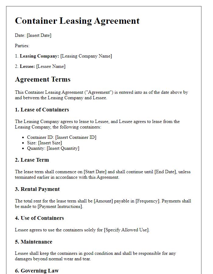 Letter template of Container Leasing Agreement for Modular Space Solutions