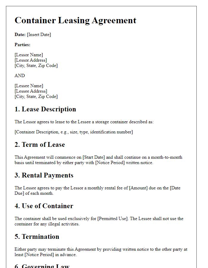 Letter template of Container Leasing Agreement for Retail Storage Solutions