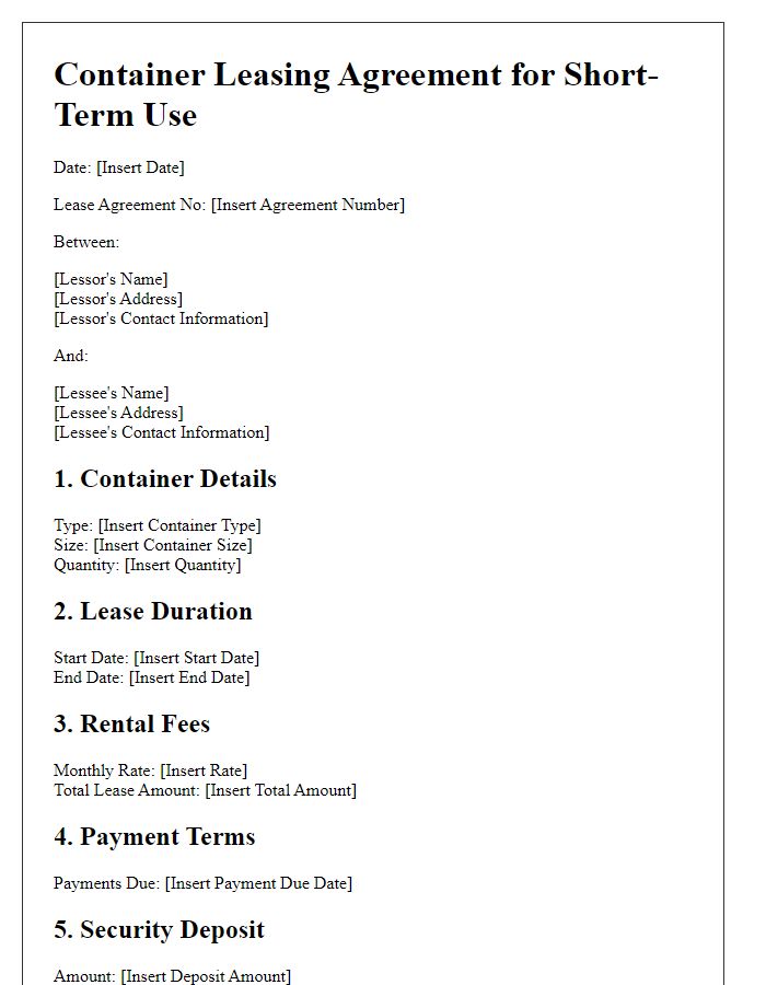 Letter template of Container Leasing Agreement for Short-Term Use