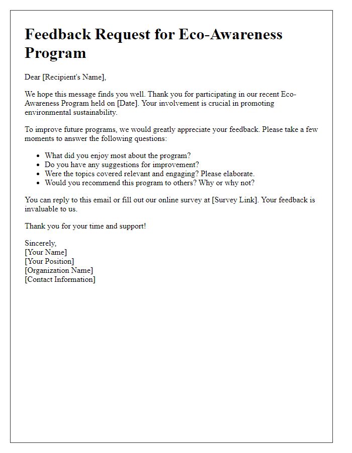 Letter template of feedback request after an eco-awareness program.