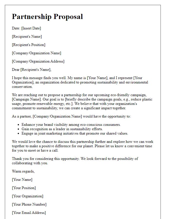 Letter template of partnership proposal for an eco-friendly campaign.