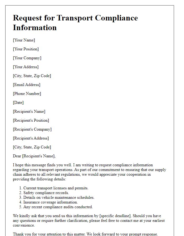 Letter template of request for transport compliance information