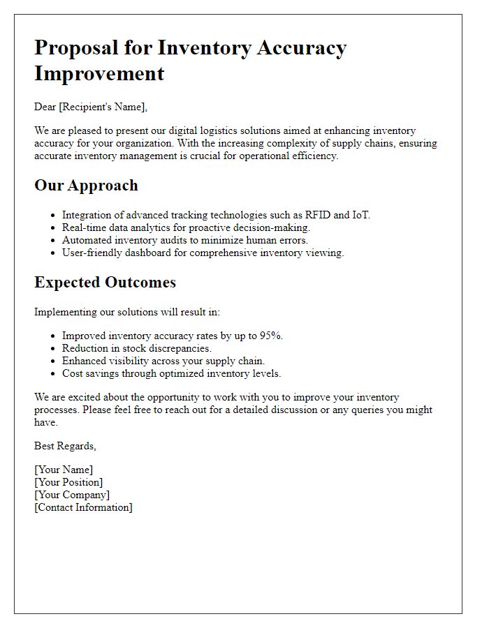 Letter template of digital logistics solutions for inventory accuracy improvement.