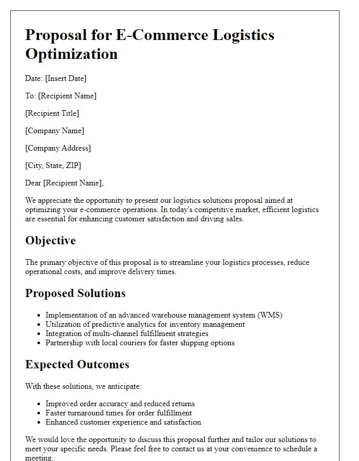 Letter template of logistics solutions proposal for e-commerce optimization.