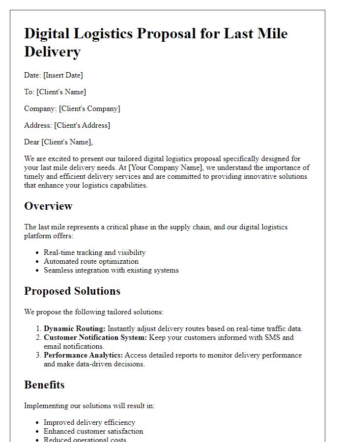 Letter template of tailored digital logistics proposal for last mile delivery.