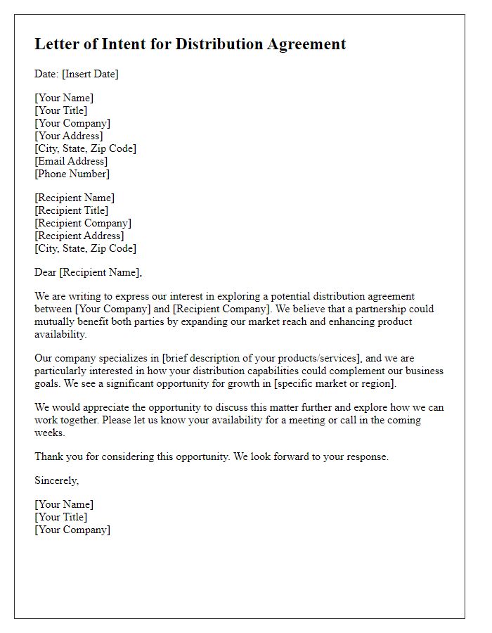 Letter template of distribution agreement exploration