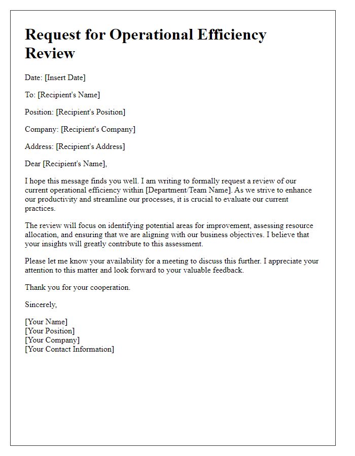 Letter template of operational efficiency review request