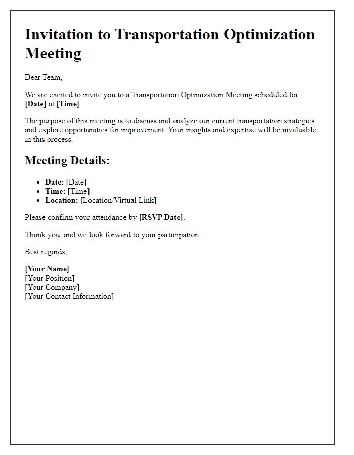 Letter template of transportation optimization meeting