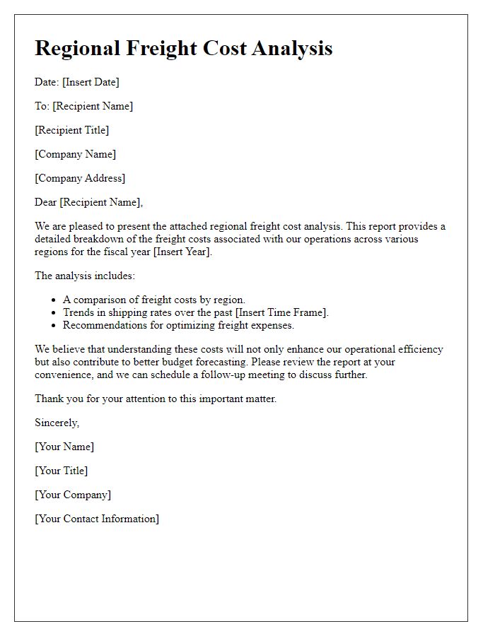 Letter template of regional freight cost analysis