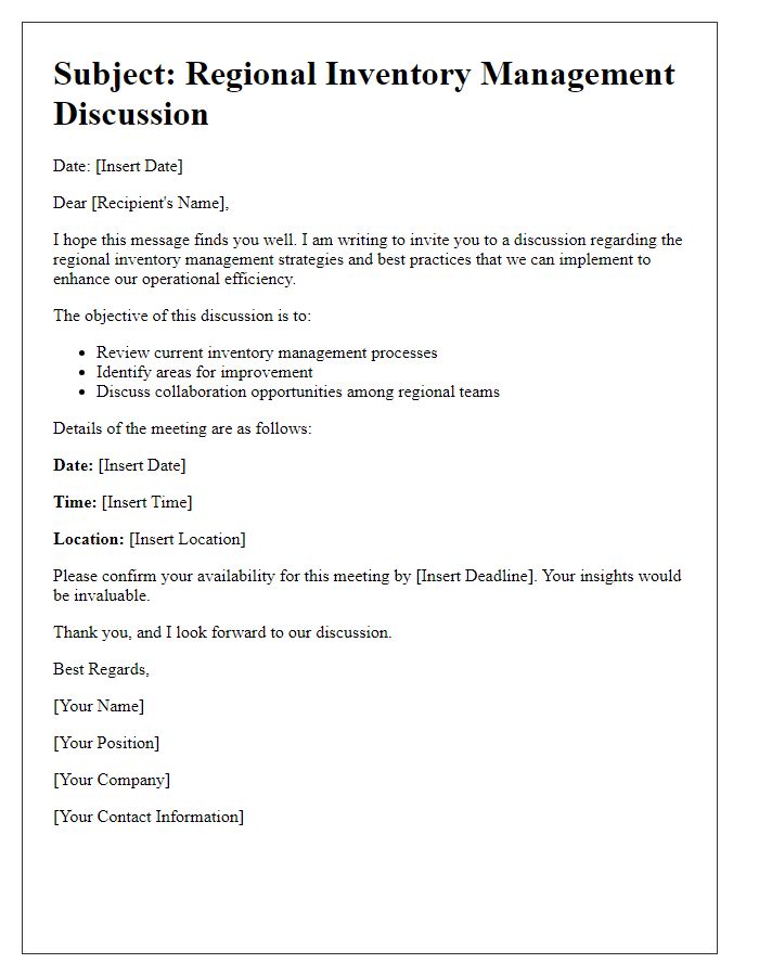 Letter template of regional inventory management discussion