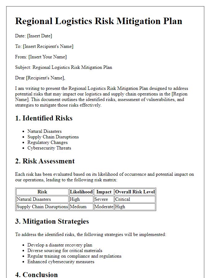 Letter template of regional logistics risk mitigation plan