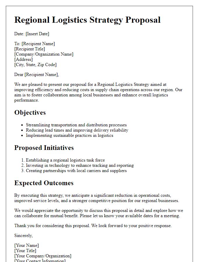 Letter template of regional logistics strategy proposal