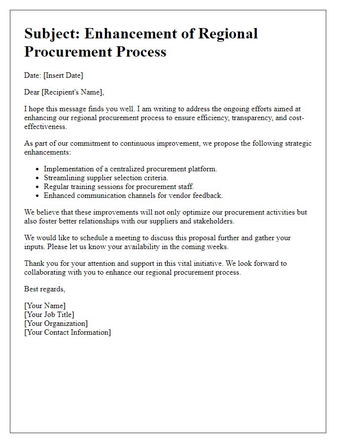 Letter template of regional procurement process enhancement