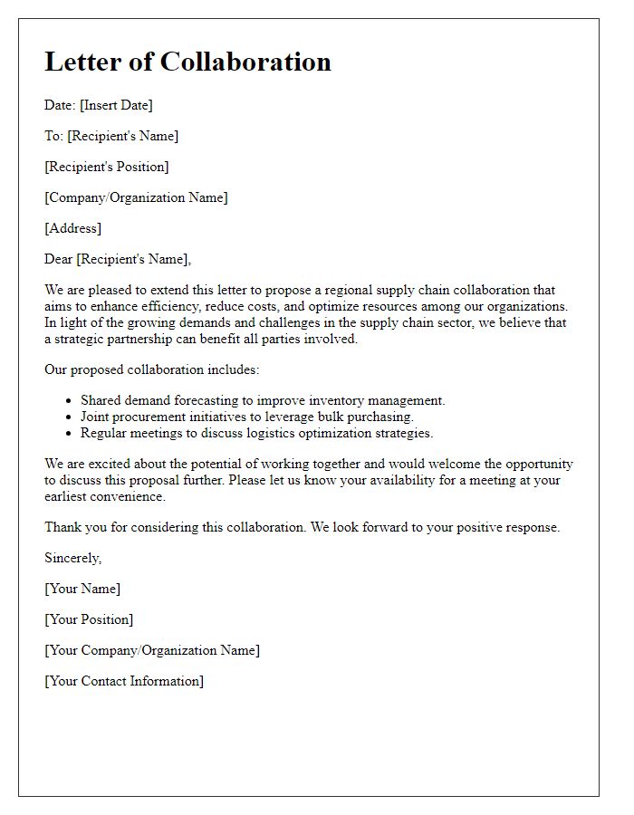 Letter template of regional supply chain collaboration