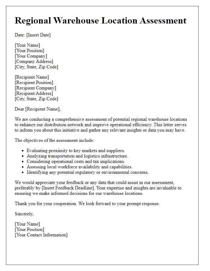 Letter template of regional warehouse location assessment