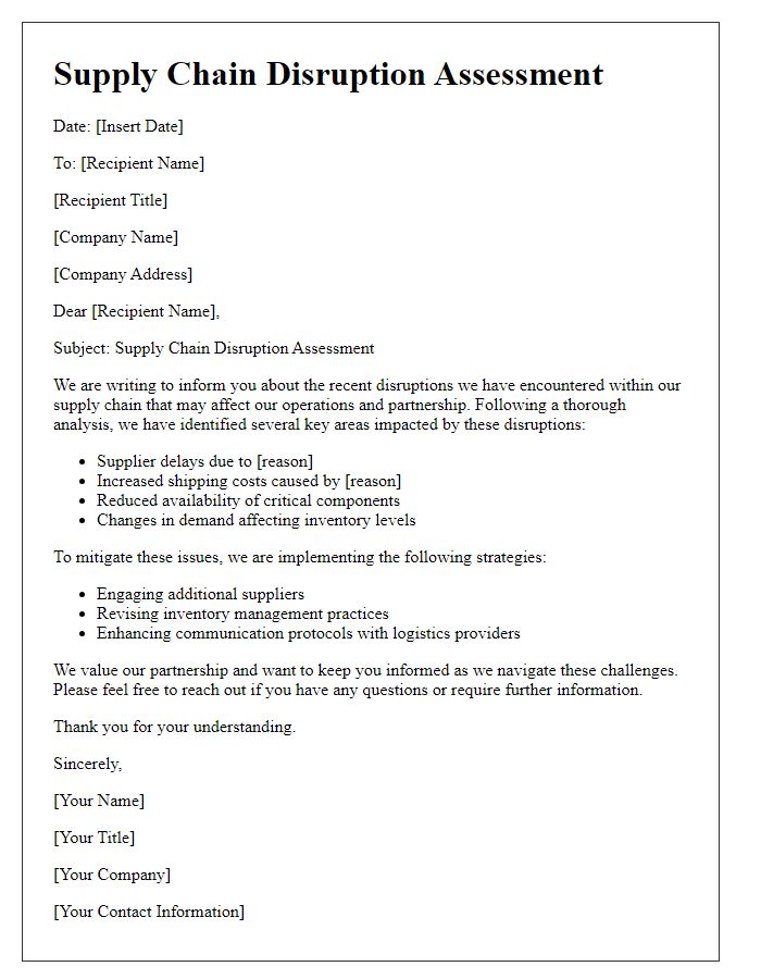 Letter template of supply chain disruption assessment