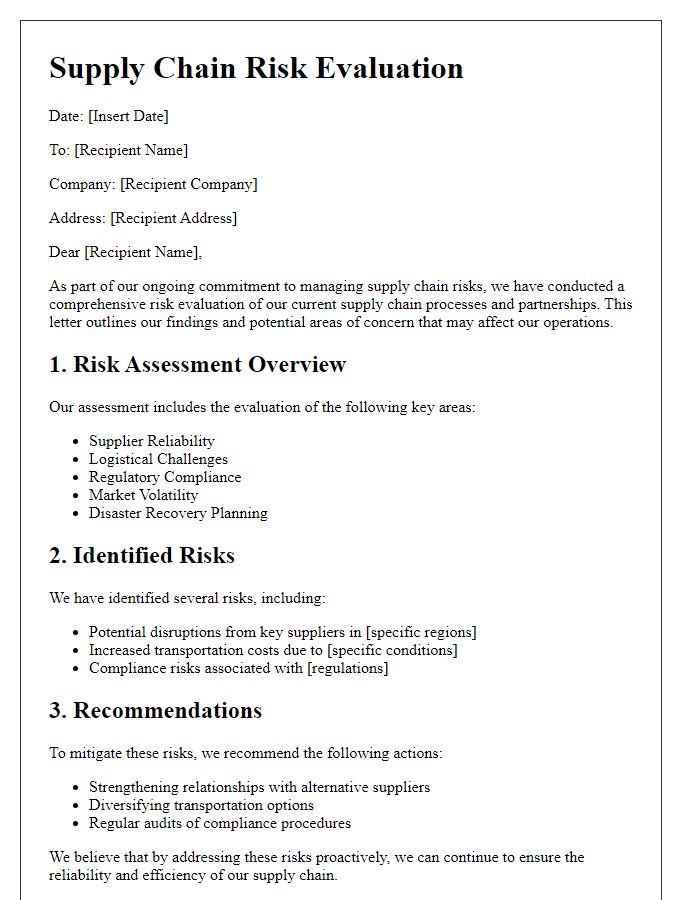 Letter template of supply chain risk evaluation