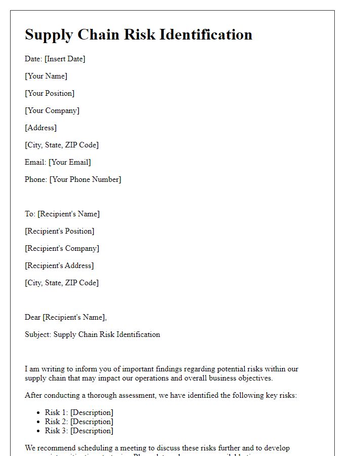 Letter template of supply chain risk identification