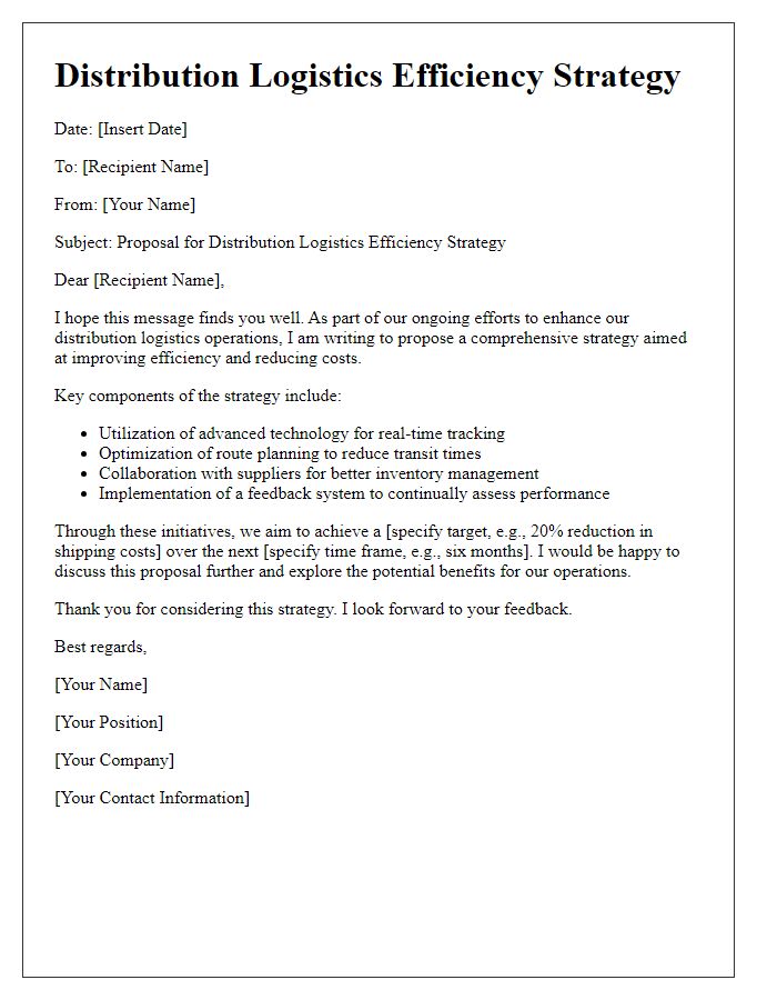 Letter template of distribution logistics efficiency strategy