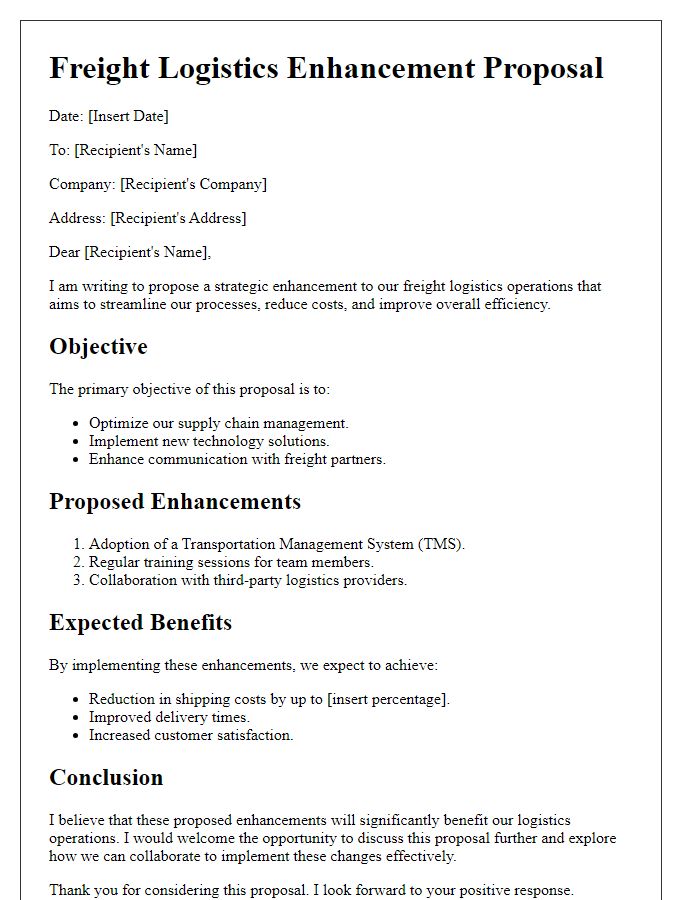 Letter template of freight logistics enhancement proposal