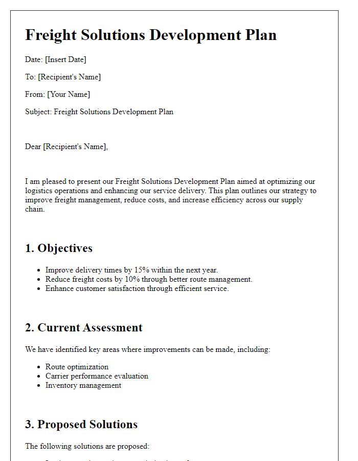 Letter template of freight solutions development plan