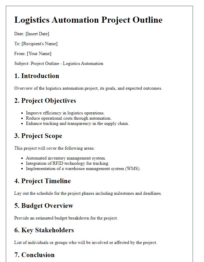 Letter template of logistics automation project outline