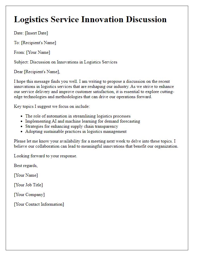 Letter template of logistics service innovation discussion