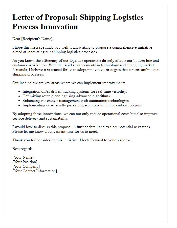 Letter template of shipping logistics process innovation