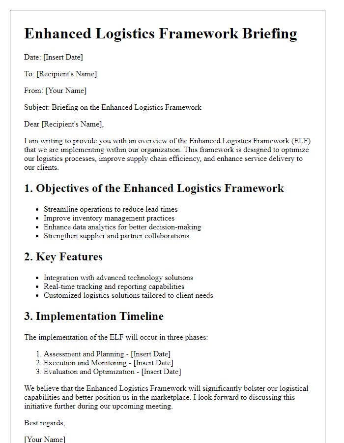 Letter template of enhanced logistics framework briefing