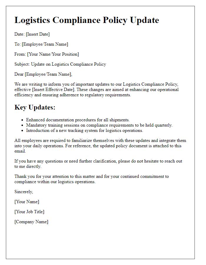 Letter template of logistics compliance policy update