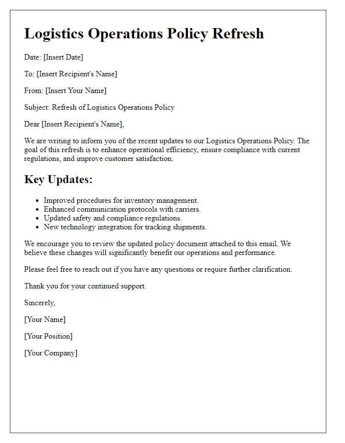 Letter template of logistics operations policy refresh