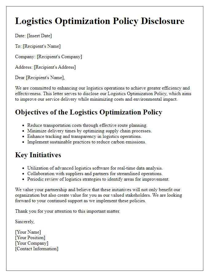 Letter template of logistics optimization policy disclosure