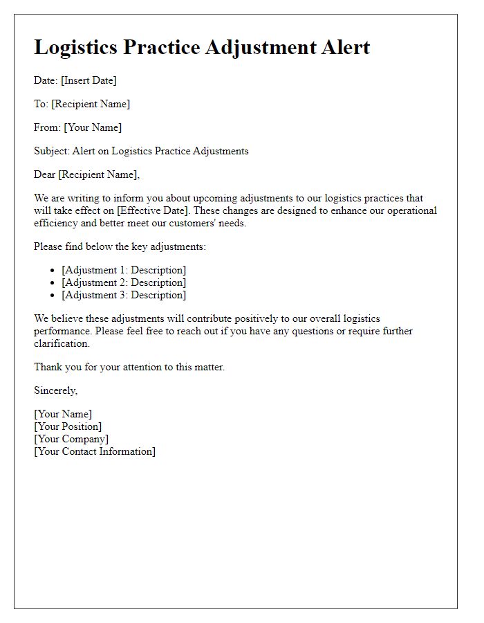 Letter template of logistics practice adjustment alert