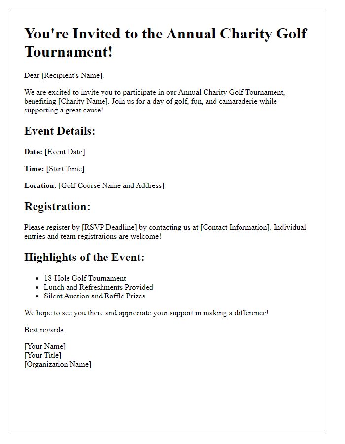 Letter template of charity golf tournament invitation